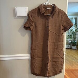 Lucky Brand Brown Short-Sleeve Button-Down Shirt Dress